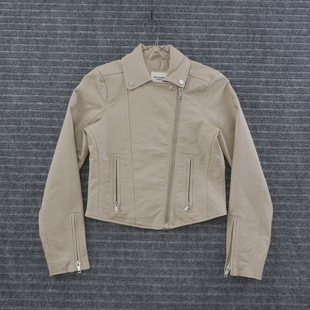 Abercrombie & Fitch Moto Jacket Womens Size S Tan Vegan Leather Biker Zip